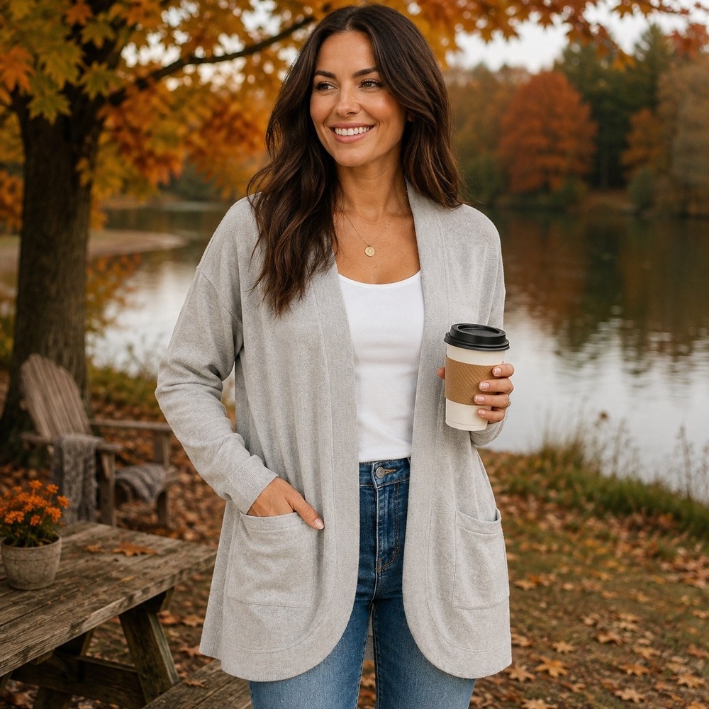 NEW Urban Coco Grey Fits Med/Large  Sweater Cardigan Pockets Medium Wt.